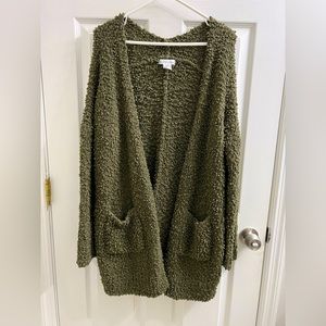 London Kaye Fuzzy Cardigan Sweater in Dark Green